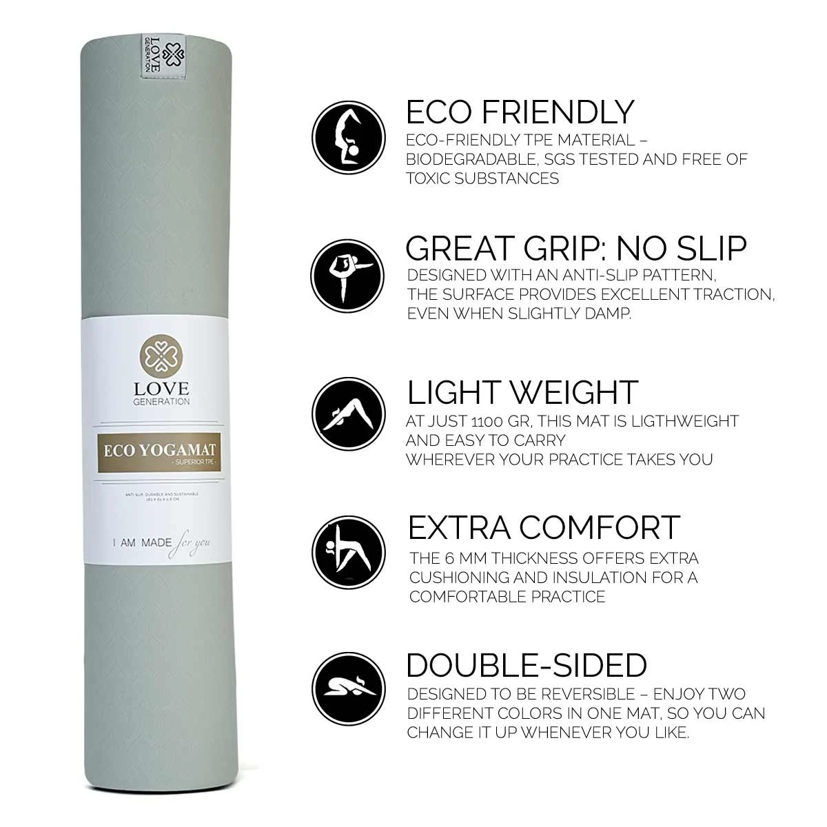 Love Generation Eco Yogamat - Saliegroen-6
