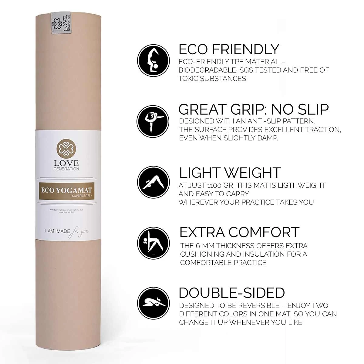 Love Generation Eco Yogamat - Sand-5