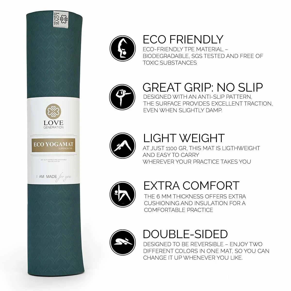 Love Generation Eco Yogamat - Blauw-5