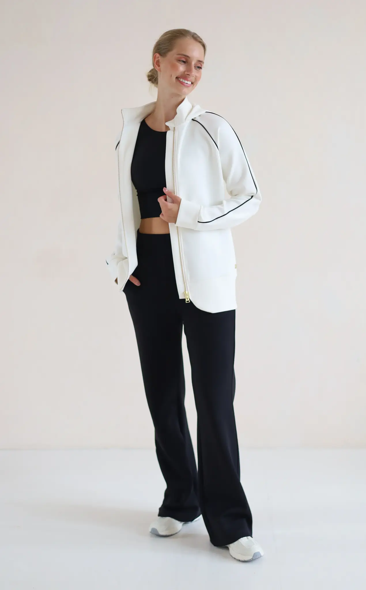 House of Gravity Contrast Hoodie Cardigan - Off-White Marble-1