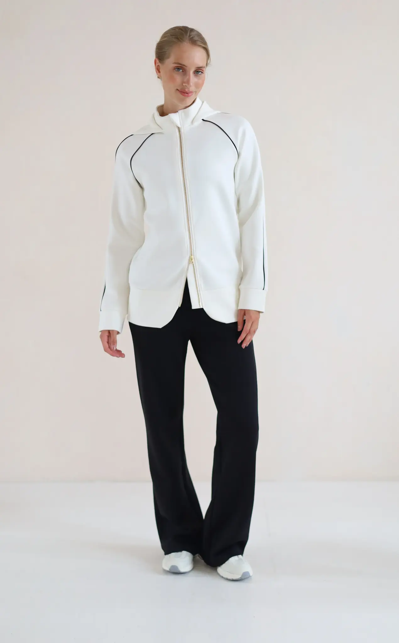 House of Gravity Contrast Hoodie Cardigan - Off-White Marble-3