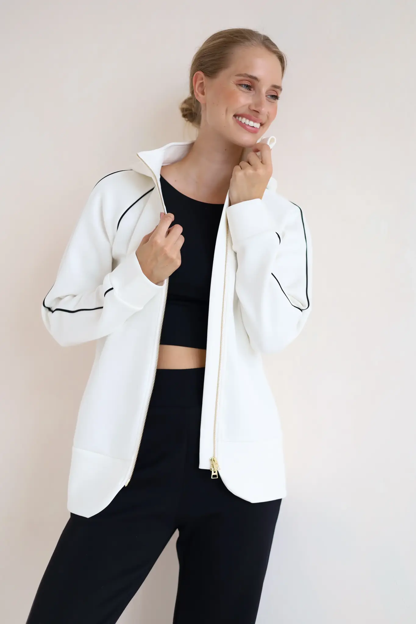 House of Gravity Contrast Hoodie Cardigan - Off-White Marble-4