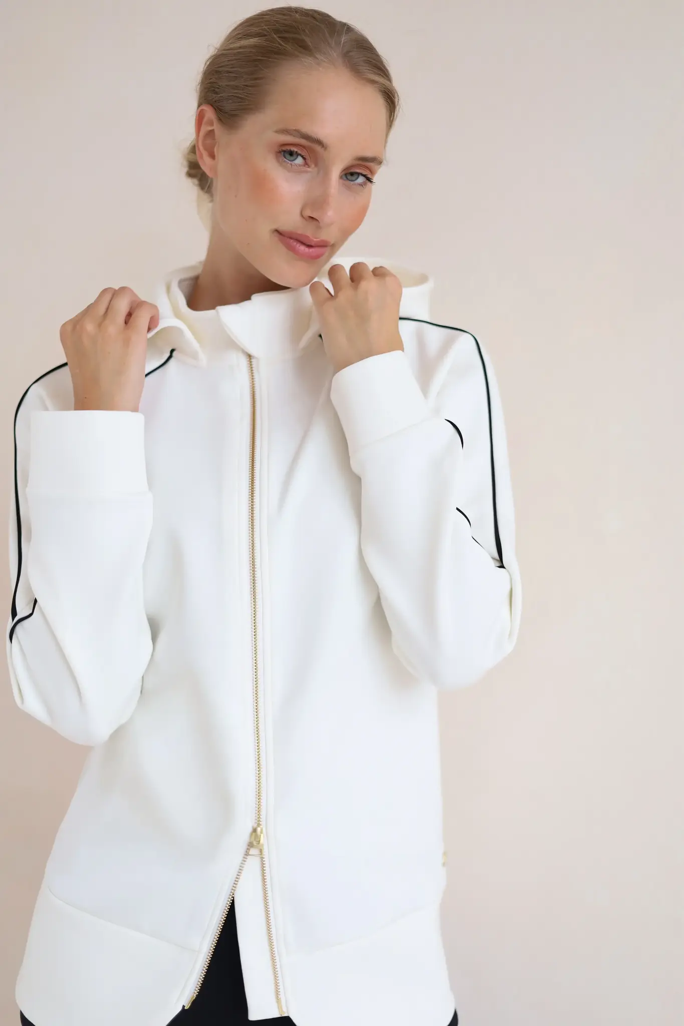 House of Gravity Contrast Hoodie Cardigan - Off-White Marble-5