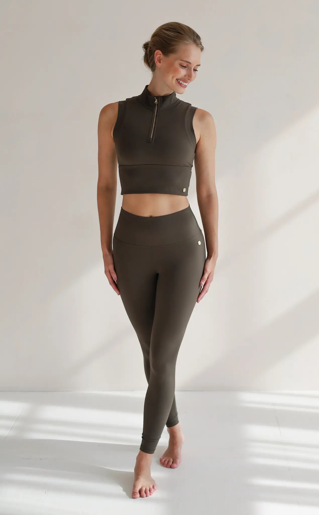 House of Gravity Turtle Zipper Crop Top - Olivine Green-1
