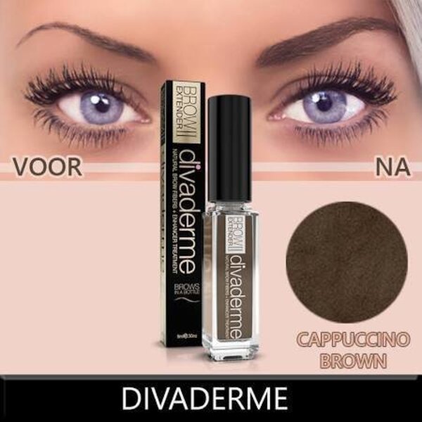 Divaderme  Brow extender cappuccino brown wenkbauwpoeder met vezels 9ml