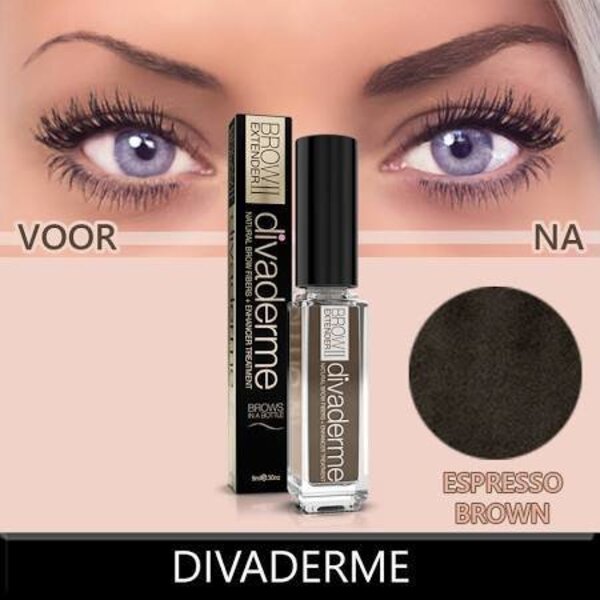 Divaderme  Brow extender espresso brown wenkbrauwpoeder met vezels 9ml