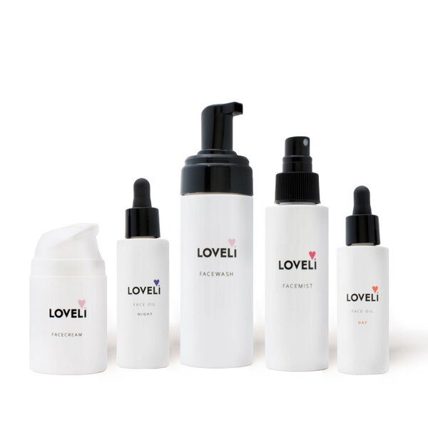 Loveli Luxus-Set mit Gesichtscreme, Gesichtsreiniger, Gesichtsspray und Gesichtsölen