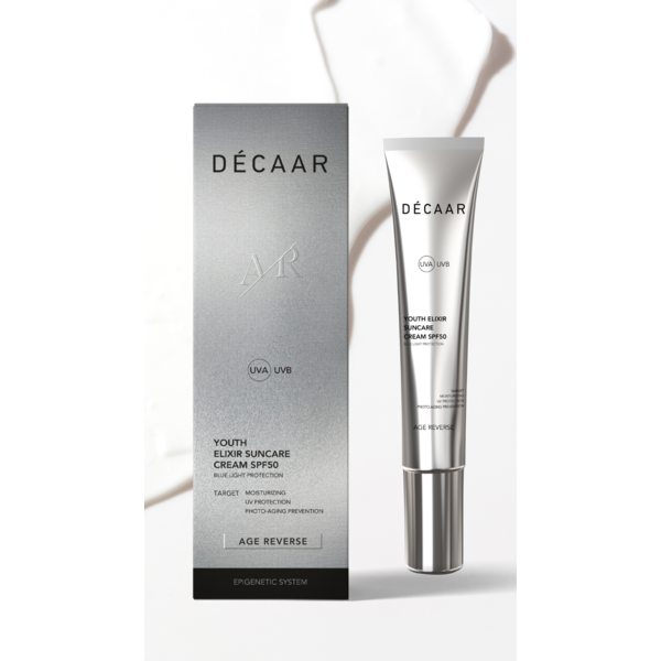 Decaar  Youth Elixer Sunceme LSF 50 – 50 ml – gegen Falten – Anti-Aging – enthält Perfluorkohlenstoff