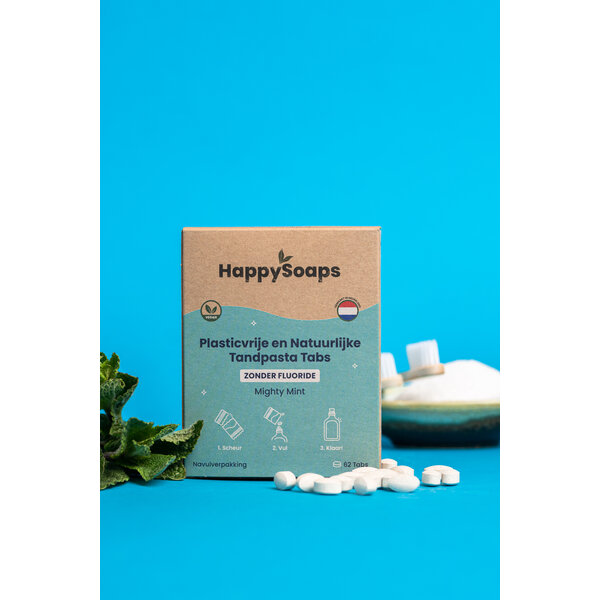 HappySoaps Tandpasta tabletten Zonder Fluoride - Mighty Mint  navulling