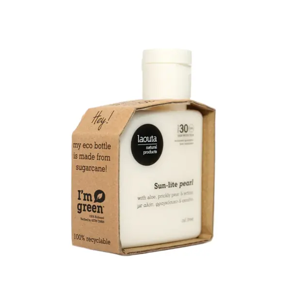 LAOUTA NATURAL  PRODUCTS Sun-Lite Ölfreie Gesichts-Sonnencreme LSF 30 Pearl – 50 ml – Ölfreie Sonnencreme mit Schimmer für das Gesicht