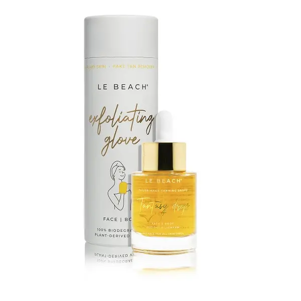 Le Beach Essential Tan Pack - voor een m ooie tanning - Zelfbruiner druppen en scrubhandschoen