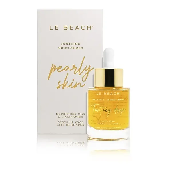 Le Beach Healthy Tan-Set – Peeling-Handschuh – Bräunungstropfen – schimmernde Körperlotion