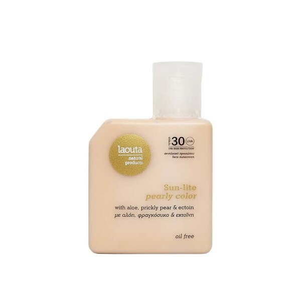 LAOUTA NATURAL  PRODUCTS Sun-Lite Ölfreie Gesichts-Sonnencreme LSF 30 Pearl Color – getönte Sonnencreme für das Gesicht mit Schimmer, 50 ml