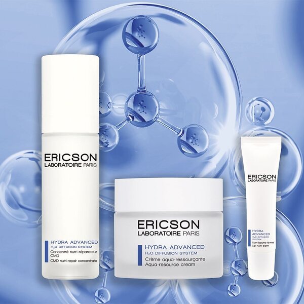Ericson Laboratoire Hydra Advanced Duo serum + dagcreme + lipbalm - de perfecte set als je last hebt van vochtarme huid en lippen. het hydrateert, voet en verzorgt intens. De vochtarme huid is verledentijd.