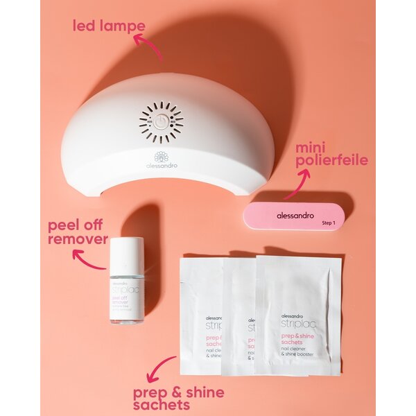 Alessandro Striplac UV Colour travelset - met deze set lak jij zelfs je nagels met Striplac als je onderweg of op vakantie bent heel gemakkelijk en snel.