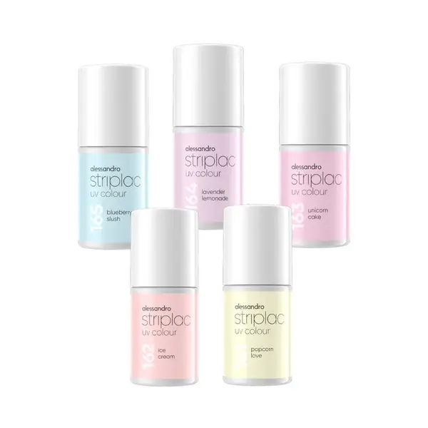 Alessandro Striplac UV Colour  Pastel  5 kleuren  - pastel geel - licht rose - perzik kleur - licht blauw en lila