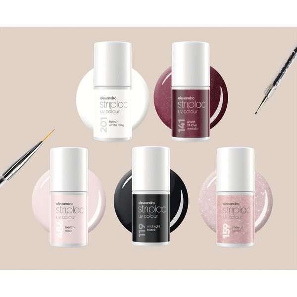 Alessandro Striplac UV Colour Set „The Nail Art Lover“ – Nude – Weiß – Rosa – Dunkelrot – Braun
