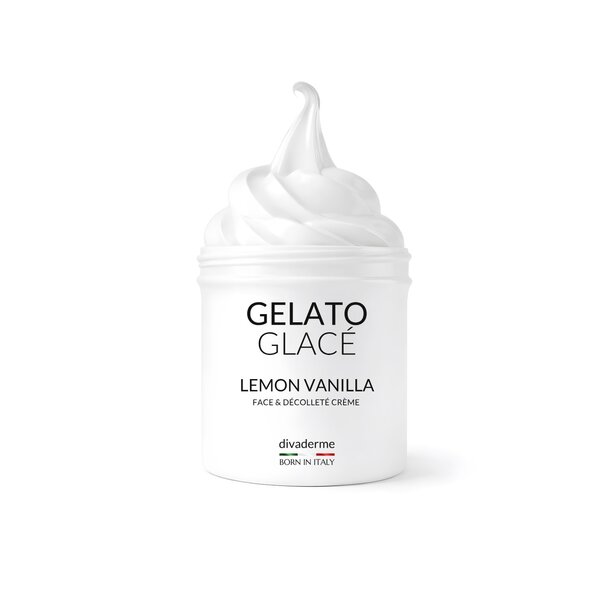 Divaderme Gelato Glace Creme Lemon Vanille – eine Gesichtscreme mit kühlender Wirkung, die das Hautbild verbessert – duftet herrlich nach Vanilleeis.