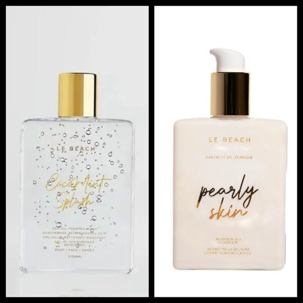 Le Beach Vorteilsset Dusche & Körper Set mit multifunktionalem Bodywash und schimmernder Bodylotion