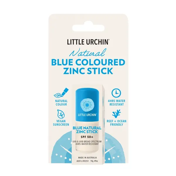 Little Urcrin Natural Blue Coloured Zinc Stick  LSF 50+ – blau getönter Sonnenschutz-Stick – praktisch zum Mitnehmen, 14 g