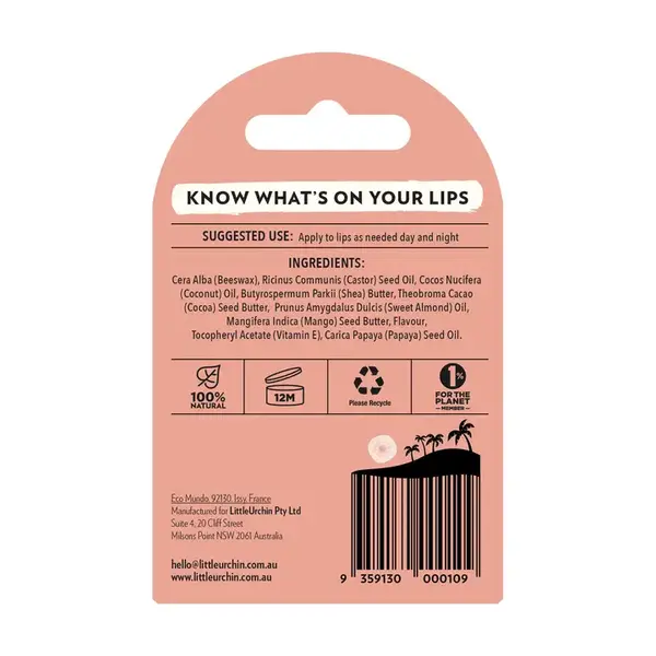 Little Urcrin Natural Lipbalm stick Tropical Pawpaw 4gr