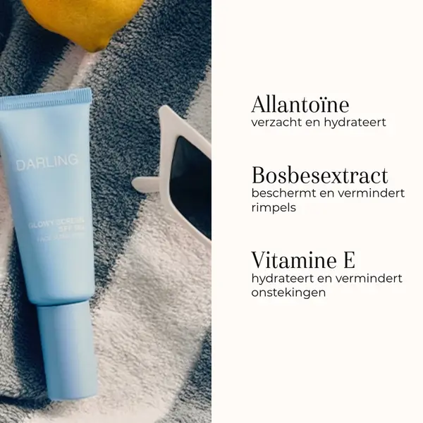 Darling suncare Glowy Screen  zonnebrand voor het gezicht SPF 50+ 40ml - zonbescherming - geeft een mo oie glans op de huid