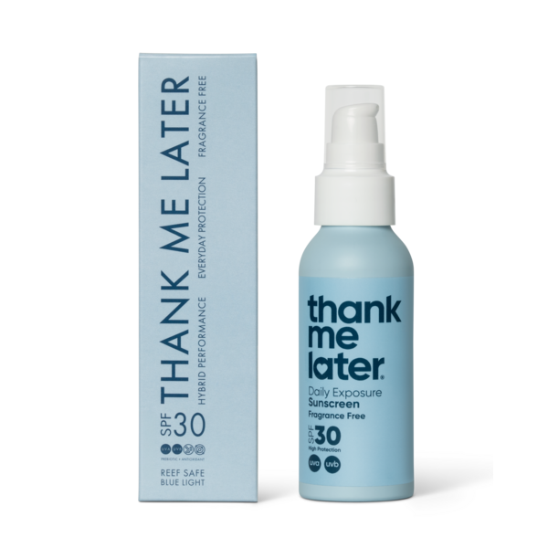 Thank Me Later Sonnencreme LSF 30, parfümfrei – neue Edition – Sonnenschutz mit weißem Schleier – für Erwachsene und Kinder