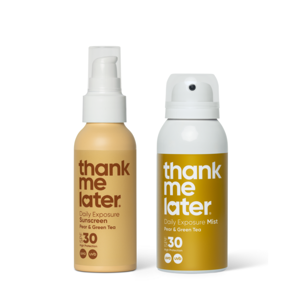 Thank Me Later Sonnencreme LSF 30 Birne-Grüner Tee DUO – Creme und Spray – Sonnenschutz für Erwachsene und Kinder