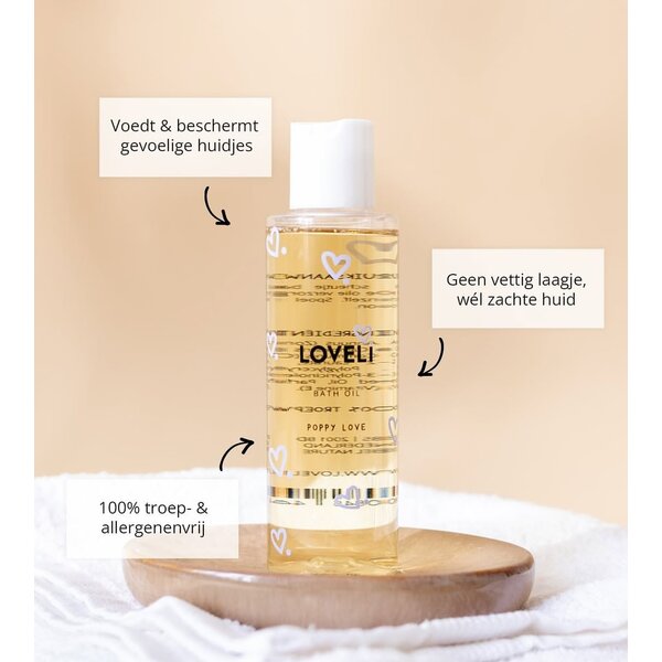 Loveli Bathoil Poppy Love 150ml     - Voedende en verstevigende lichaamsverzorging voor baby's en zwangeren 200ml  - Copy