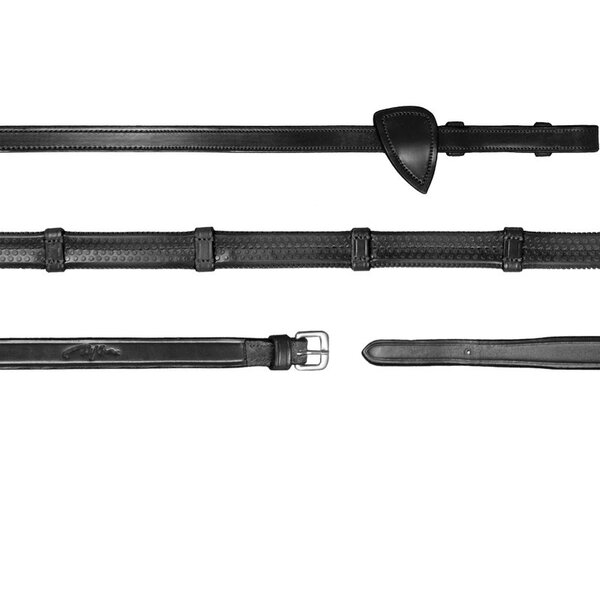 Dy'on NE 1/2 Rubber Reins With 7 Leather Loops Black