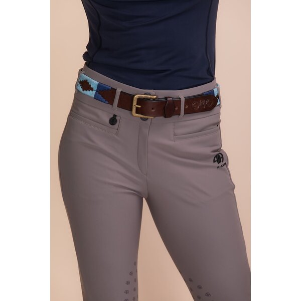 Ucha Brown Leather Polo Belt Grey/Navy/Light Blue
