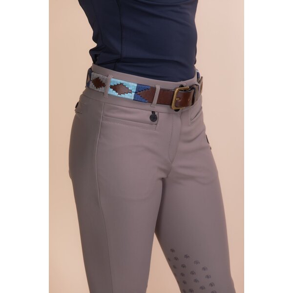 Ucha Brown Leather Polo Belt Grey/Navy/Light Blue