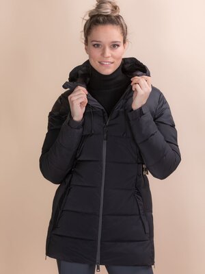 Long Hooded Nylon Puffer Jacket With Belt 9999