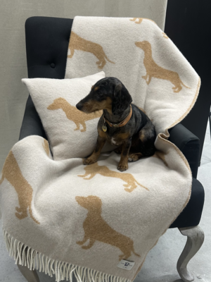 100% Wool Plaid Dachshund Dot Sand/Terra