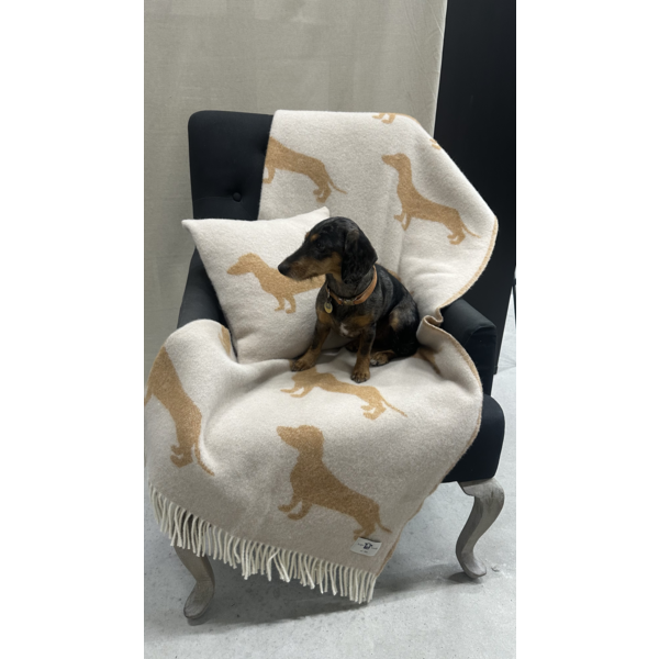 Belpo Textile 100% Wool Plaid Dachshund Dot Sand/Terra