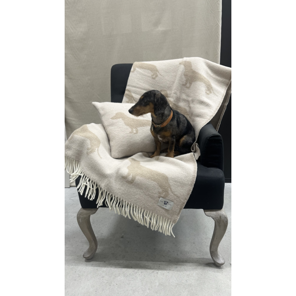 Belpo Textile 100% Wool Plaid Dachshund Dot Sand/Coffee
