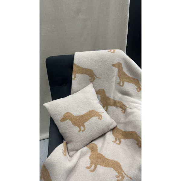 Belpo Textile 100% Wool Pillow Dachshund Dot Sand/Terra