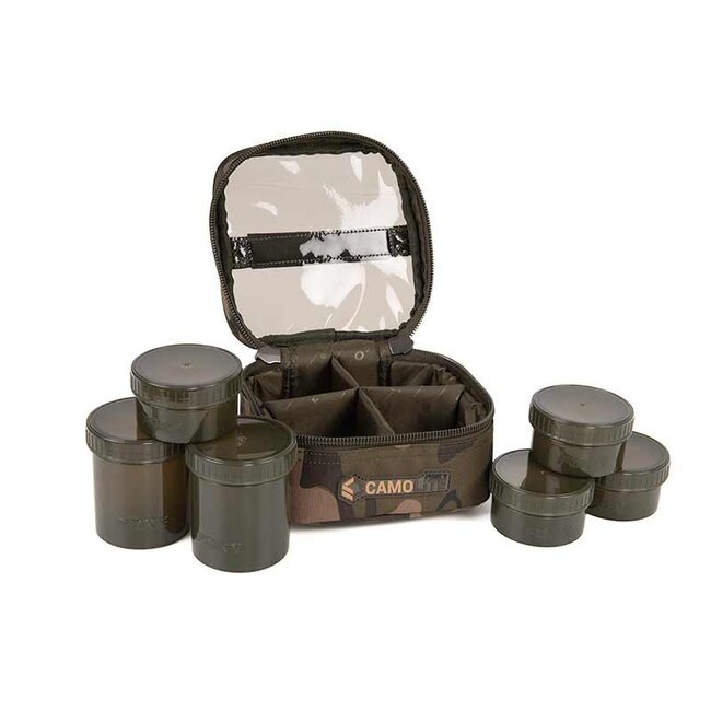 FOX Camolite 6 Pot Hookbait Case - Waterbestendige haakaas tas met 6 potten in Fox Camo