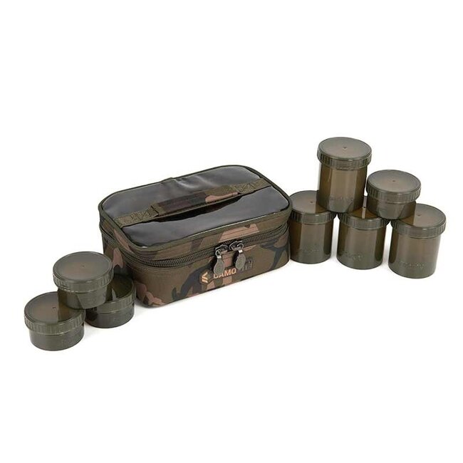 FOX Camolite 8 Pot Hookbait Case - Waterbestendige haakaas tas met 8 potten in Fox Camo
