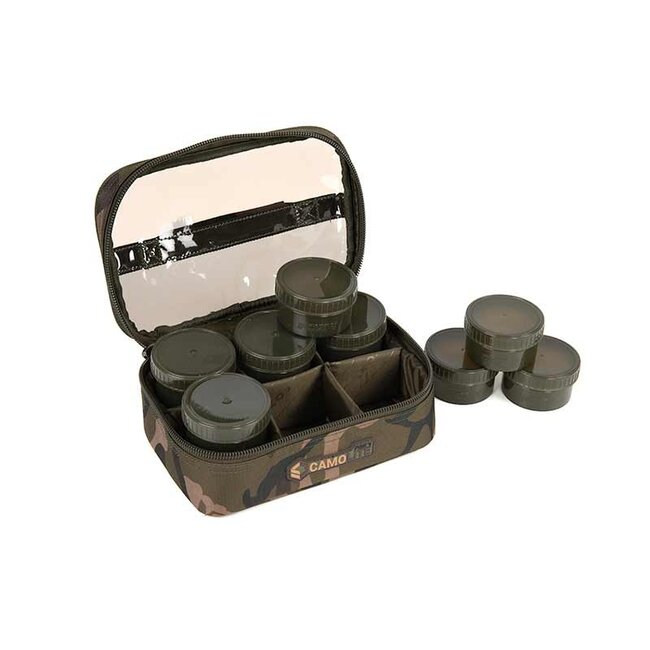 FOX Camolite 8 Pot Hookbait Case - Waterbestendige haakaas tas met 8 potten in Fox Camo
