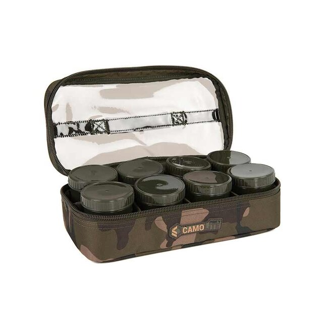 FOX Camolite 12 Pot Hookbait Case - Waterbestendige haakaas tas met 12 potten in Fox Camo