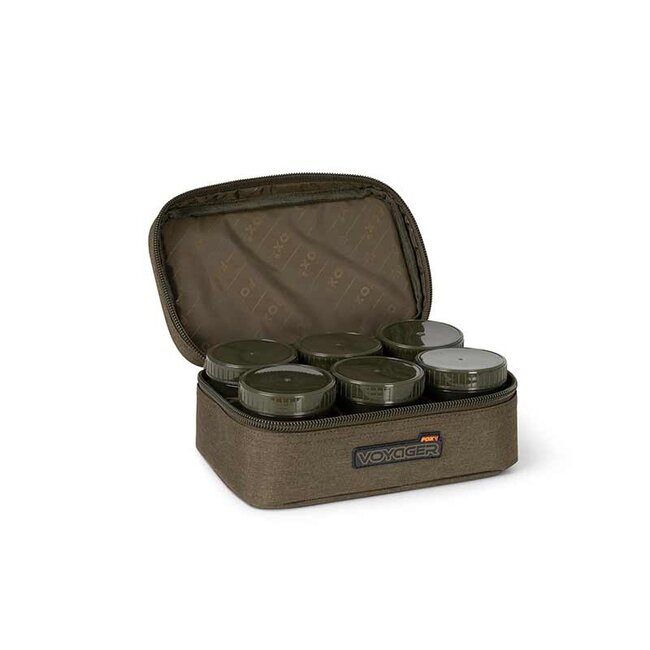 FOX Voyager 8 Pot Hookbait Case met acht waterdichte potjes en dubbelde ritsen