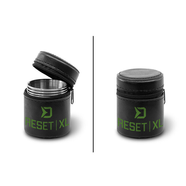 Delphin RESET RVS 4 Shot Glaasjes Set van 70ml met Kunstlederen Tasje