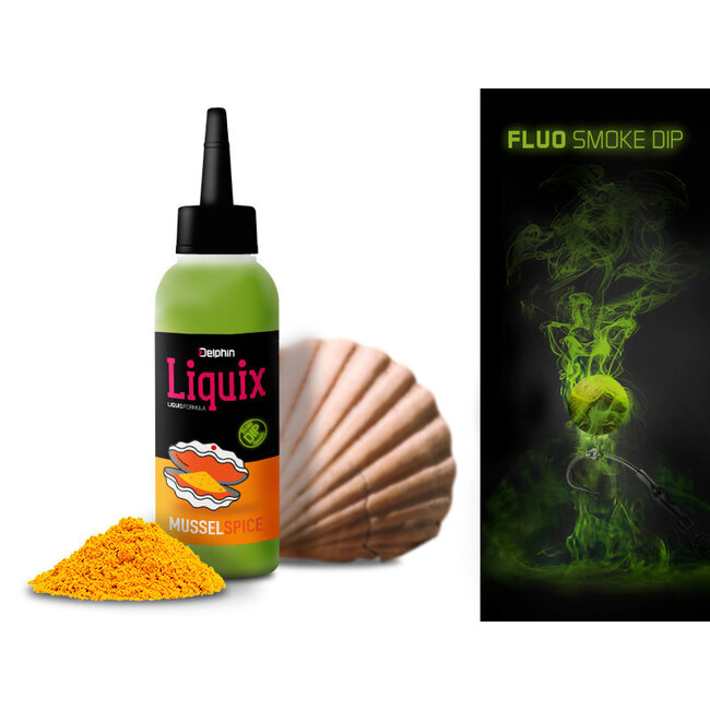 Delphin D Snax LiquiX - Mussels & Spices - Fluo Dip - PVA Safe - Kruidig