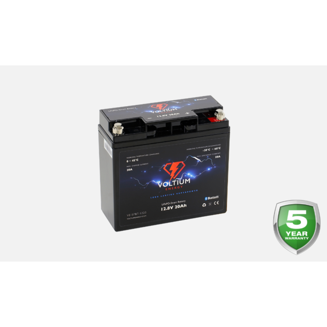 Voltium LiFePO4 Smart Battery - 12.8V - 20AH - Bluetooth & BMS