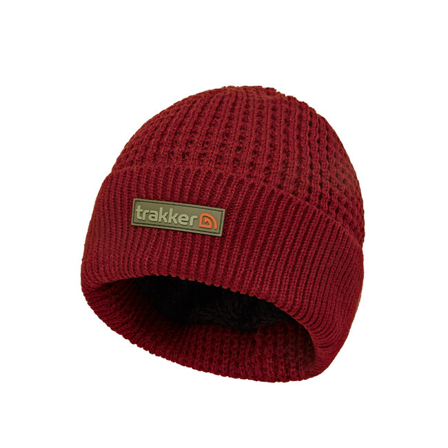 Trakker Plum Textured Beanie - gebreide muts met nepbont voering en rubberen logo