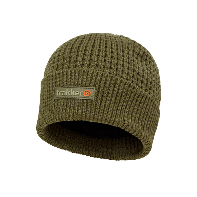 Trakker Textured Lined Beanie - gebreide muts met bonte voering en rubberen reliëflogo