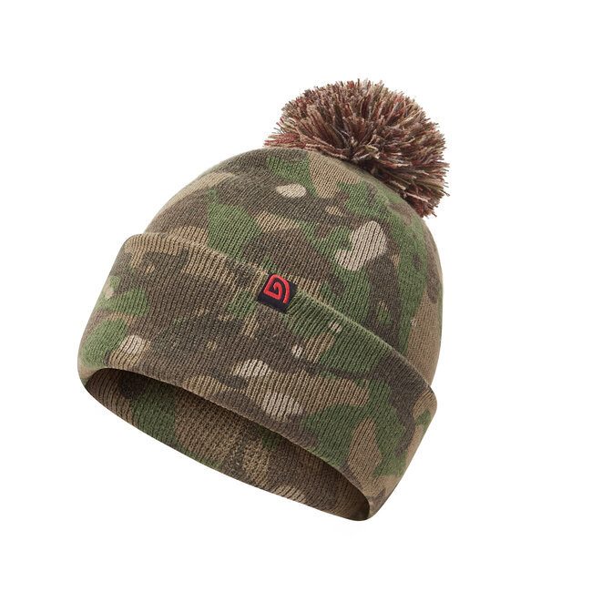 Trakker Bobble Hat - warme muts met camouflagepatroon en discreet merklogo
