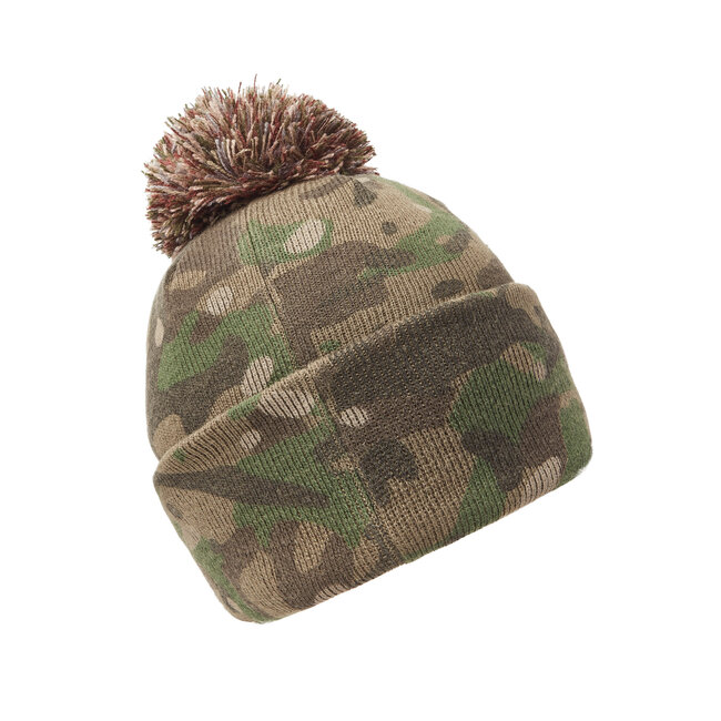 Trakker Bobble Hat - warme muts met camouflagepatroon en discreet merklogo