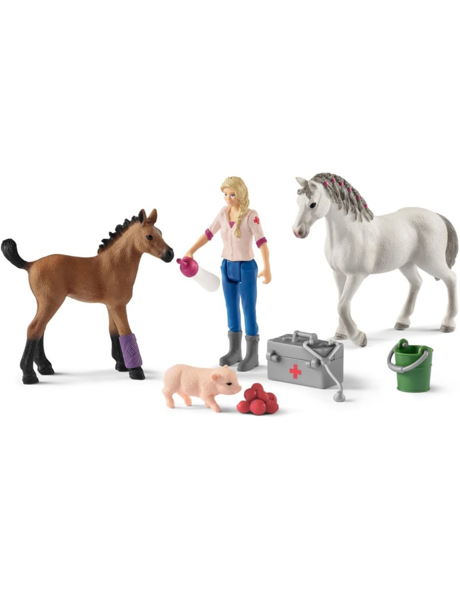 Schleich Schleich Farm World 42486 Dierenarts bezoekt Merrie en Veulen